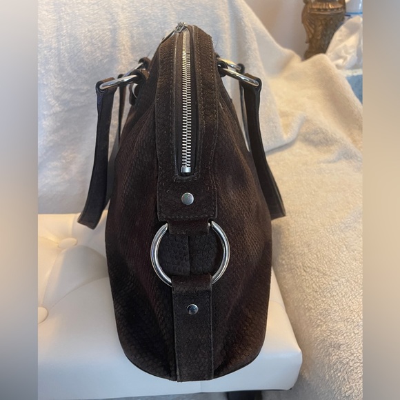 YSL Yves Saint Laurent Muse Lizard Print Suede Satchel Dark Brown - Picture 3 of 11